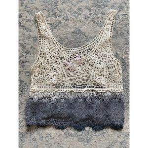 American Eagle Ombre White Crochet Tank Size XS